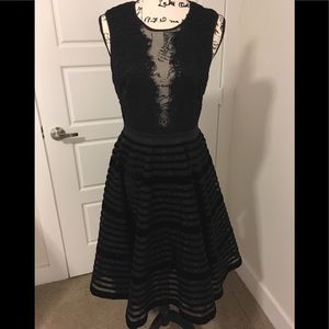 Bebe Crushed Velvet with Sheer Lace Top Dress